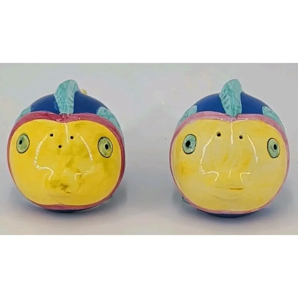 Salt & Pepper Shakers Set Figural Tropical Fish Colorful Ceramic Philippines